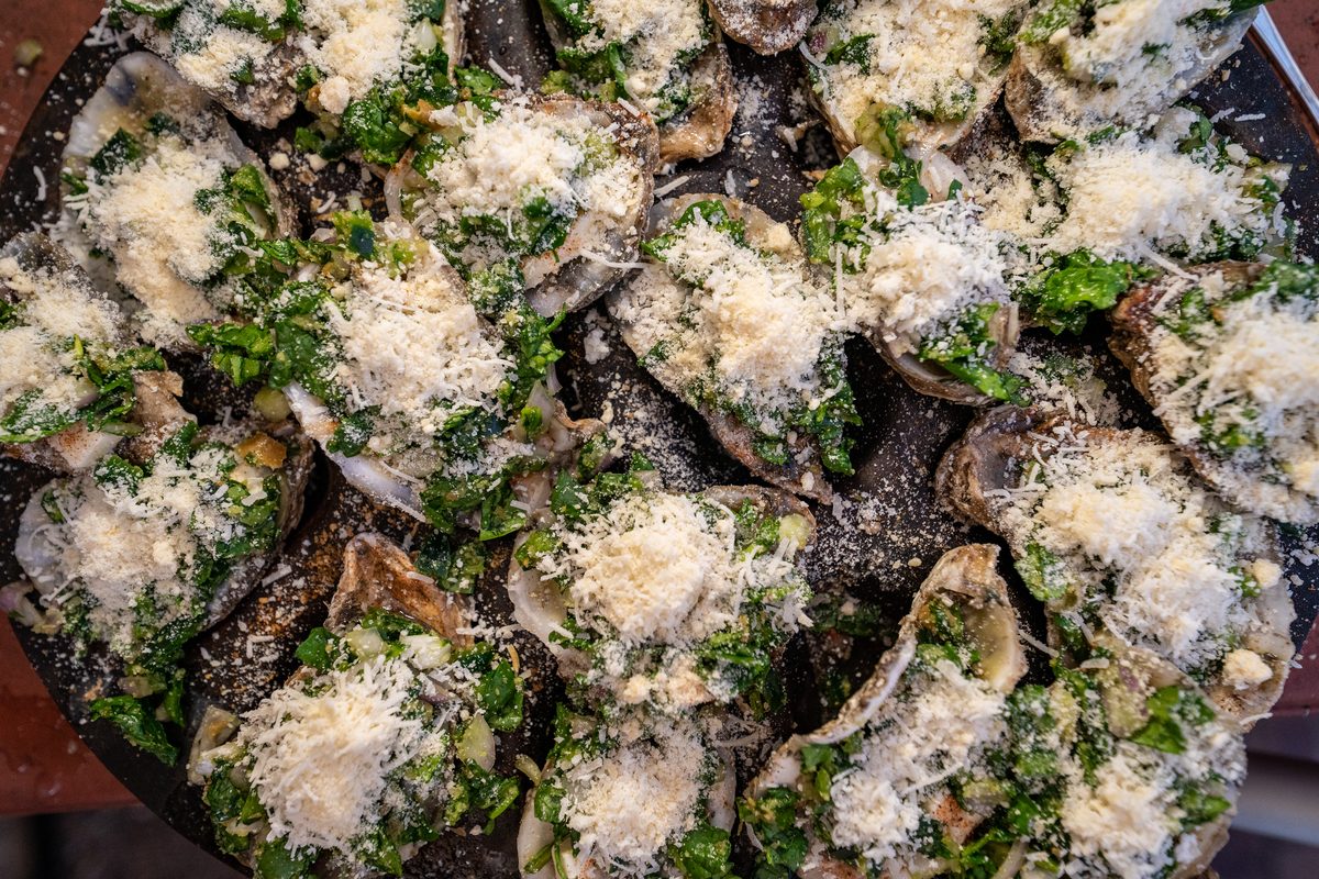Grilled oysters fresh off the grates