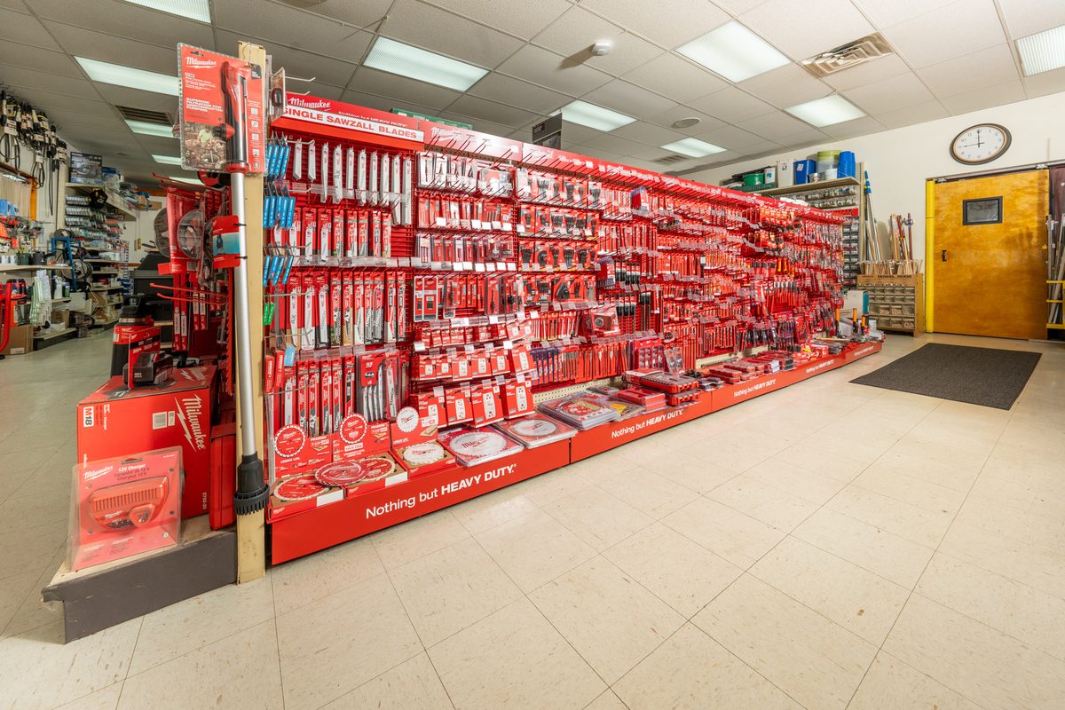 Hardware aisles stocked floor to ceiling