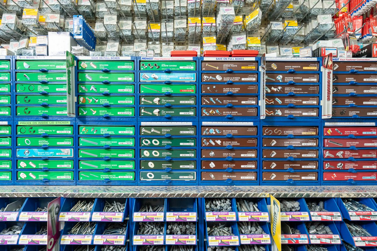 Bins of nuts, bolts and small parts